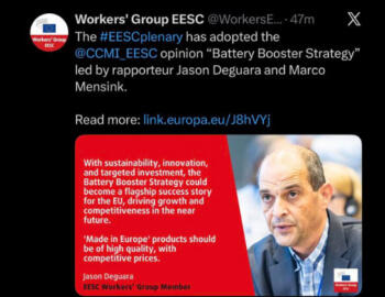 Il-GWU tilqa’ l-adozzjoni tal-opinjoni dwar il-Battery Booster Strategy mill-EESC